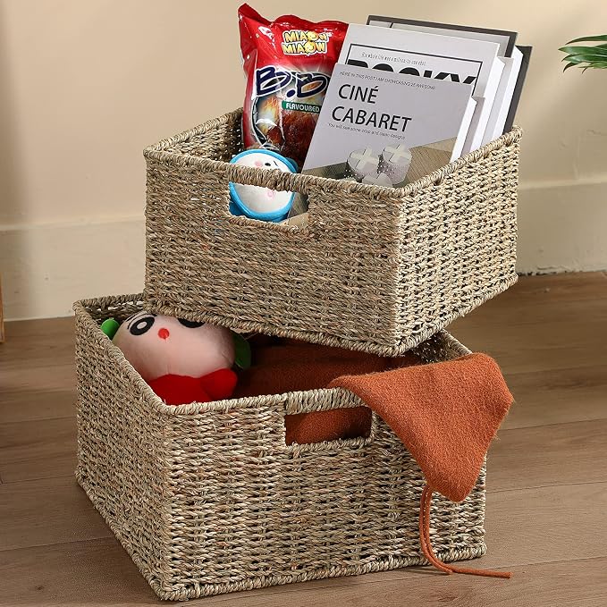 HOONEX Wicker Storage Baskets for Organizing, Decorative Woven Seagrass Baskets - Image 2