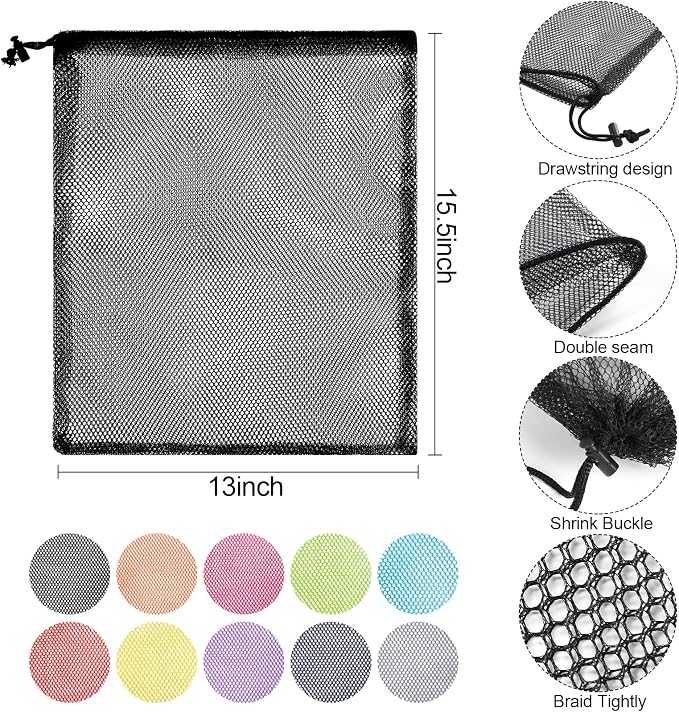 13"X15.5" 100Pcs Mesh Laundry Drawstring Bag Nylon Drawstring Gym Bag - Image 3