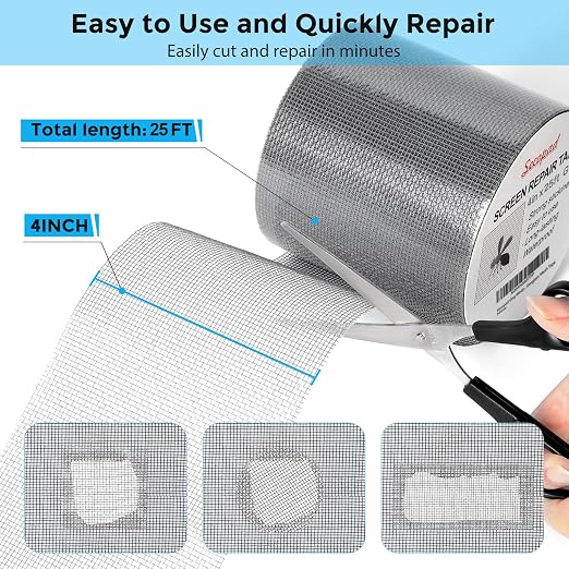 Grey Window Screen Repair Tape, 4IN X 25FT Screen Repair Kit - Image 3