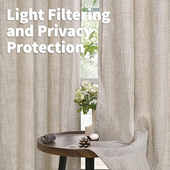 YoungsTex Linen Semi Sheer Curtains 63 Inch Length 2 Panels - Image 3