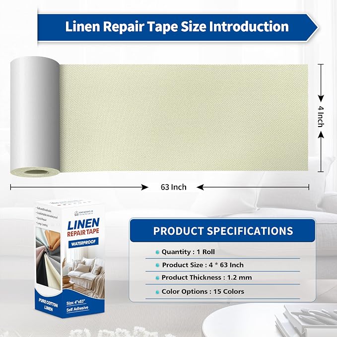 KING MOUNTAIN Linen Repair Patches, Self-Adhesive Fabric Patches, 4 X 63 inch - Image 4
