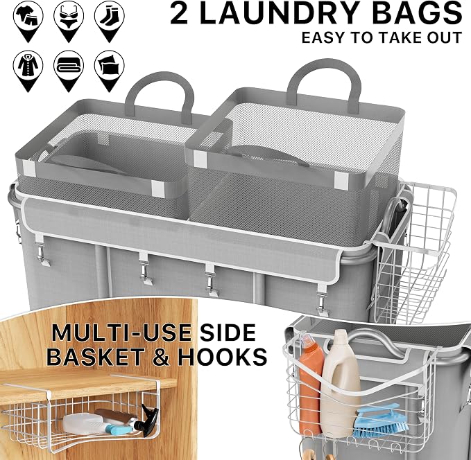 Simple Houseware Extra Large Rolling Laundry Cart – Heavy Duty Hamper - Image 4