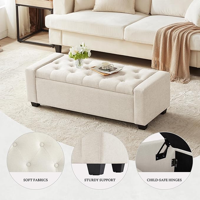 48" Ottoman with Storage, Storage Ottoman Bench with Safety Hinge, Upholstered - Image 4