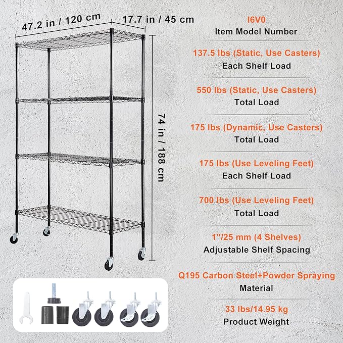 VEVOR Storage Shelving Unit, 4-Tier Adjustable Storage Shelves, Metal Shelves - Image 3