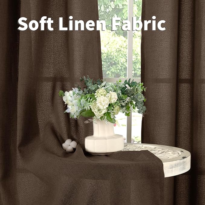 YoungsTex Brown Linen Curtains for Living Room 63 Inches Long, Chocolate Semi - Image 9