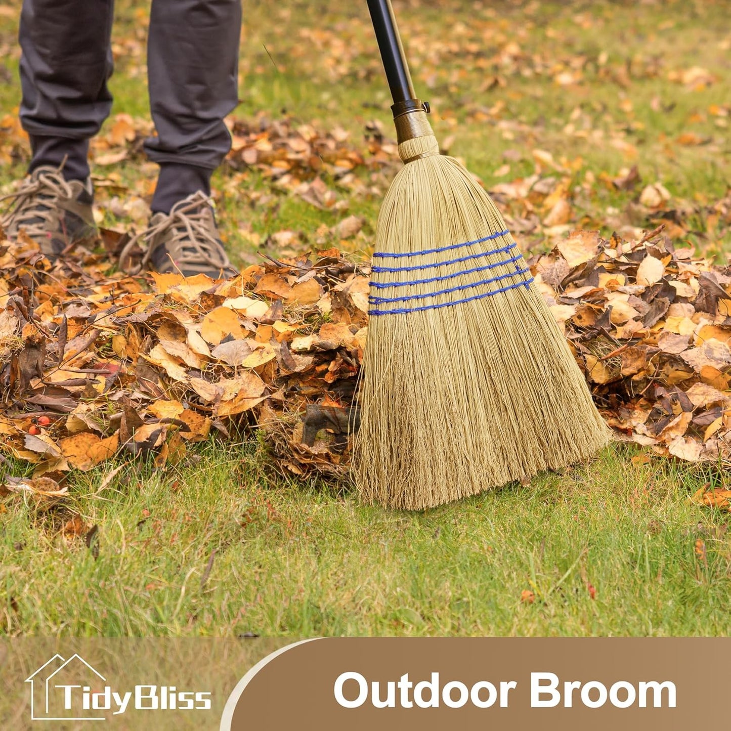 TidyBliss Corn Broom Heavy Duty, 59 inches Tall Household Indoor Outdoor Natural Straw Brush for Sweeping Garden, Garage, Yard, Porch, Patio, Sidewalk, Concrete, Stone Floors