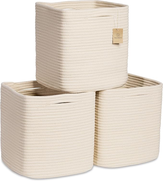 NaturalCozy Storage Cubes 11 Inch Cotton Rope Woven Baskets by NaturalCozy