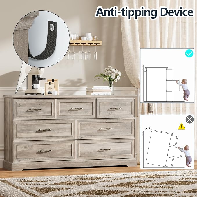 7 Drawer Dresser for Bedroom, Rustic Farmhouse Dresser - Image 6