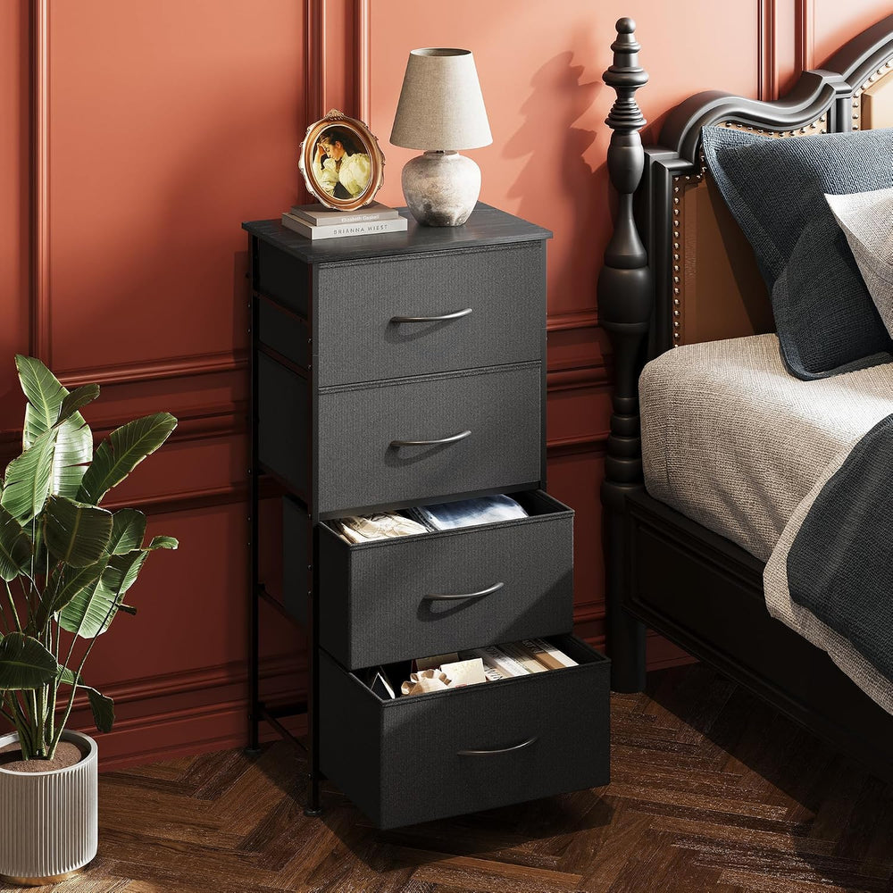 WLIVE Small Dresser Nightstand for Bedroom, 4 Drawers, Charcoal Black