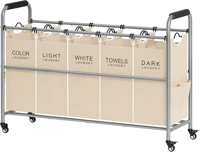 Tajsoon Laundry Sorter 5 Sections, Laundry Hamper by Tajsoon