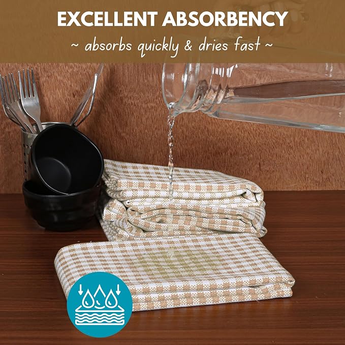 Native Fab Beige Gingham Kitchen Dish Towels 4 Pack 16"x26" - Image 2