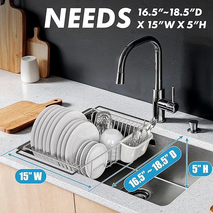 SIMPLE HOUSEWARE Large Over Sink Counter Top Stainless Steel Dish Drainer - Image 2
