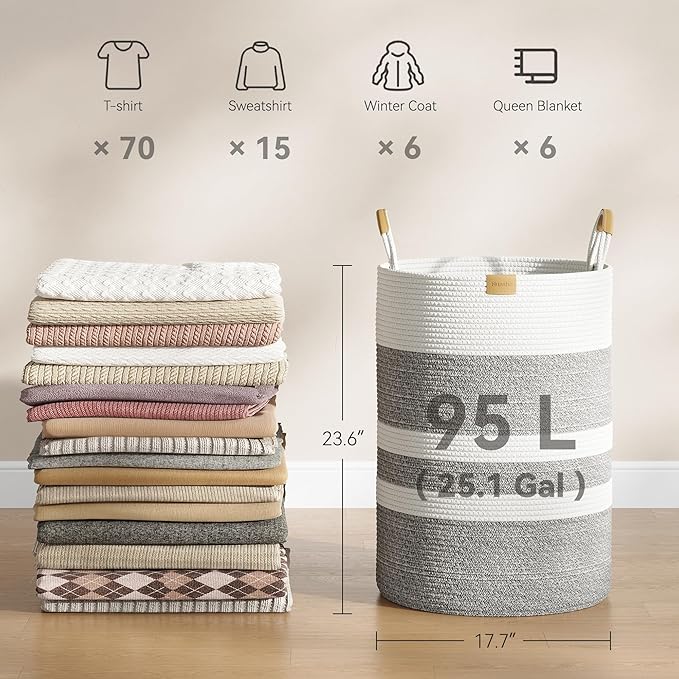 95L Striped Laundry Hamper - Image 4