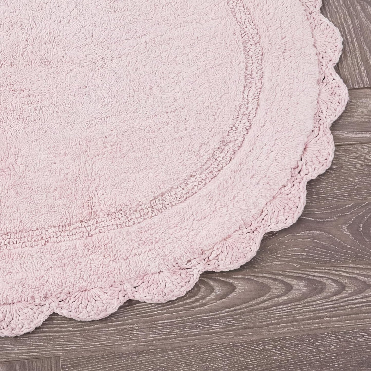 Laura Ashley Eloise 100% Cotton Oval Bath Mat 2-Piece Set with Crochet Border, Soft & Absorbent, Light Pink 17" x 24"/20" x 32" Bathroom Rugs