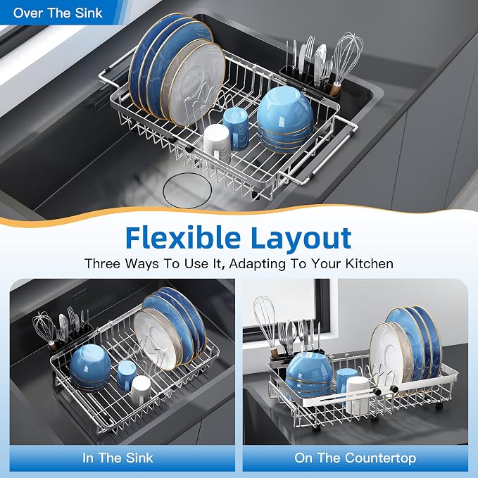 romision Expandable Dish Drying Rack Over The Sink Small Metal Stainless Steel - Image 2