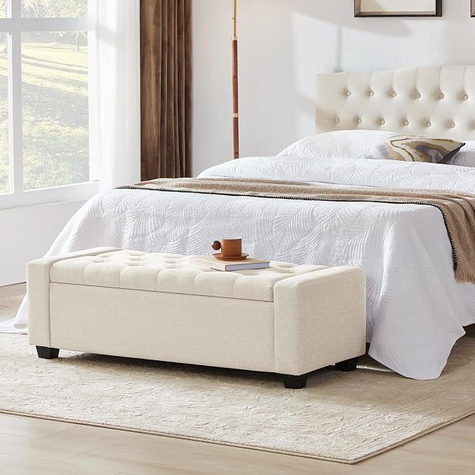 48" Ottoman with Storage, Storage Ottoman Bench with Safety Hinge, Upholstered - Image 8