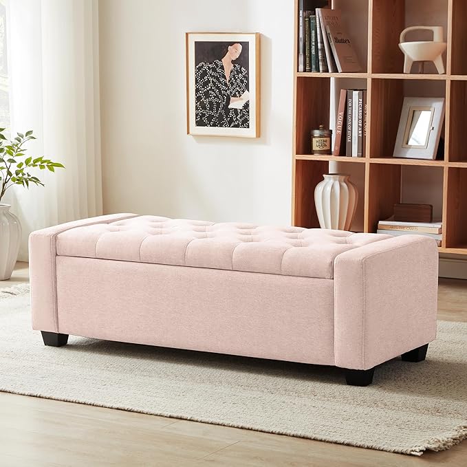48" Ottoman with Storage, Upholstered Entryway Bench with Seating by huateanhome