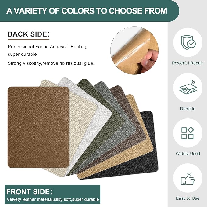 Azobur Couch Patch Repair Fabric, Microfiber Fabric, Self-Adhesive, - Image 3