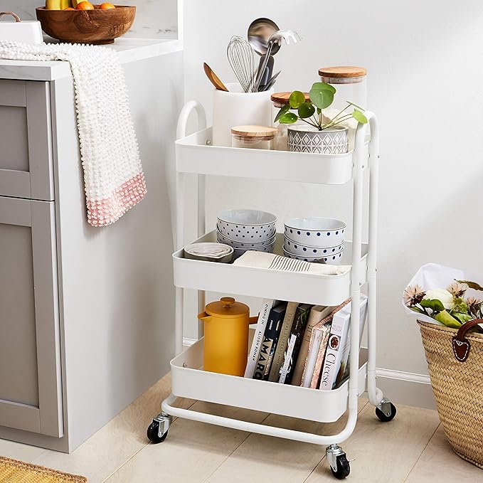 Amazon Basics 3-Tier Rolling Utility or Kitchen Cart, Lockable Wheels - Image 6