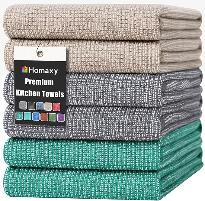 Homaxy Premium Kitchen Towels, Large Cotton Kitchen Hand Towels, Flat and Terry by Homaxy