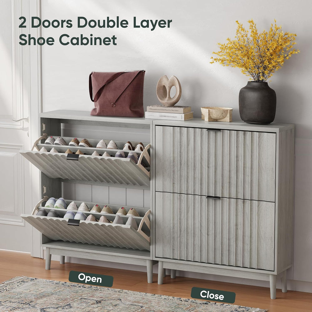 Smart FENDEE 31.5''W Shoe Cabinet for Entryway with 2 Flip Drawers, N...