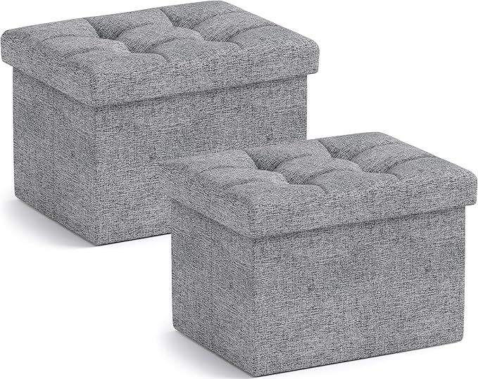 Ornavo Home Small Storage Ottoman, Foldable Collapsible Rectangle Linen Ottoman by OrnavoHome
