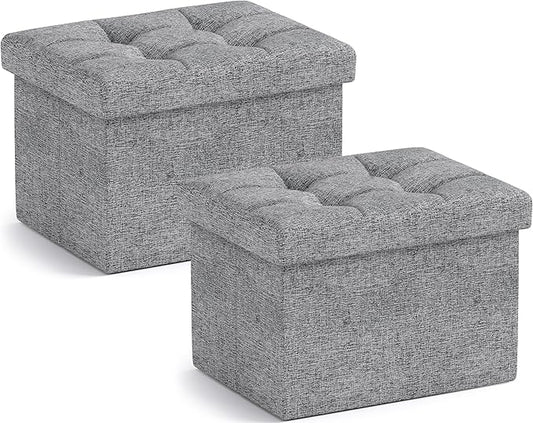 Ornavo Home Small Storage Ottoman, Foldable Collapsible Rectangle Linen Ottoman by OrnavoHome