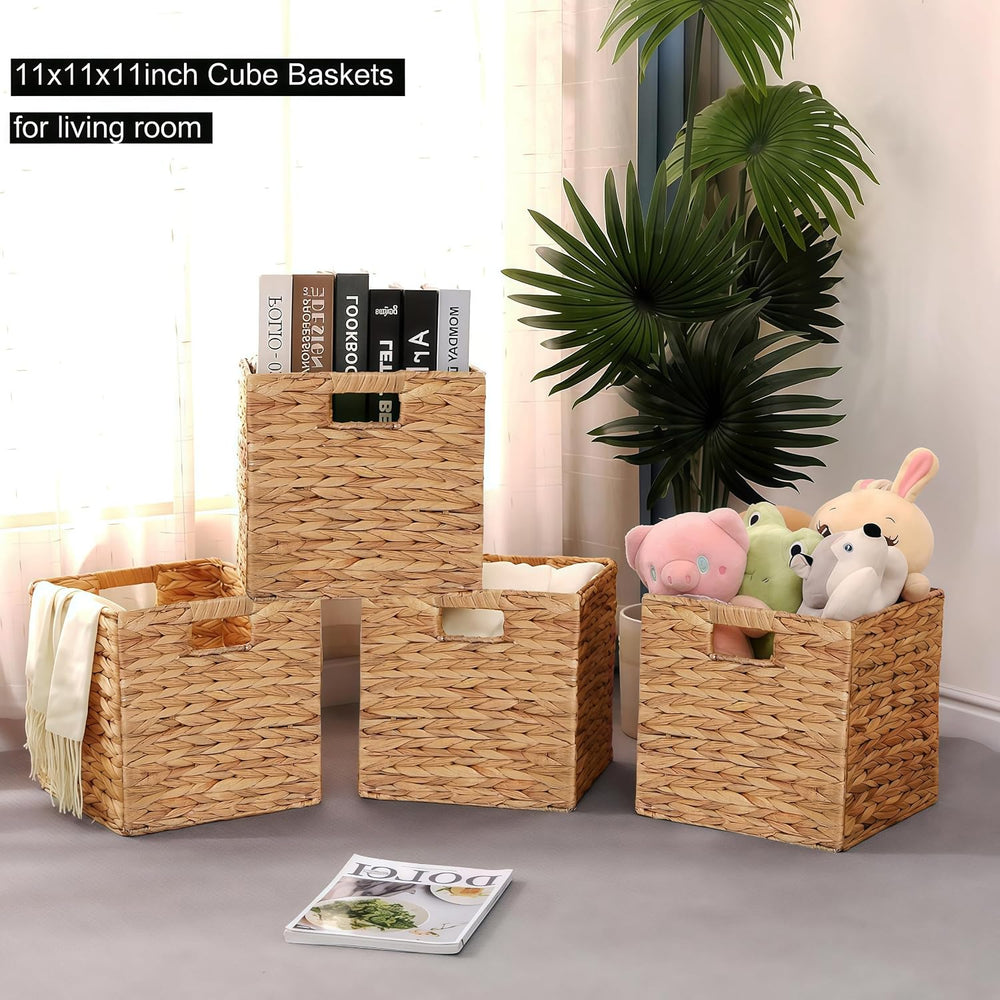11 x 11 x 11 in Woven Storage Baskets,Set of 4 Wicker Cubes Baskets,Natural