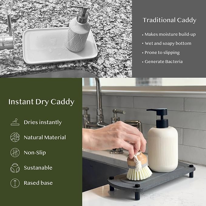 2PCS Instant Dry Sink Caddy Organizer, Fast Drying Sponge and Soap Dispenser - Image 3