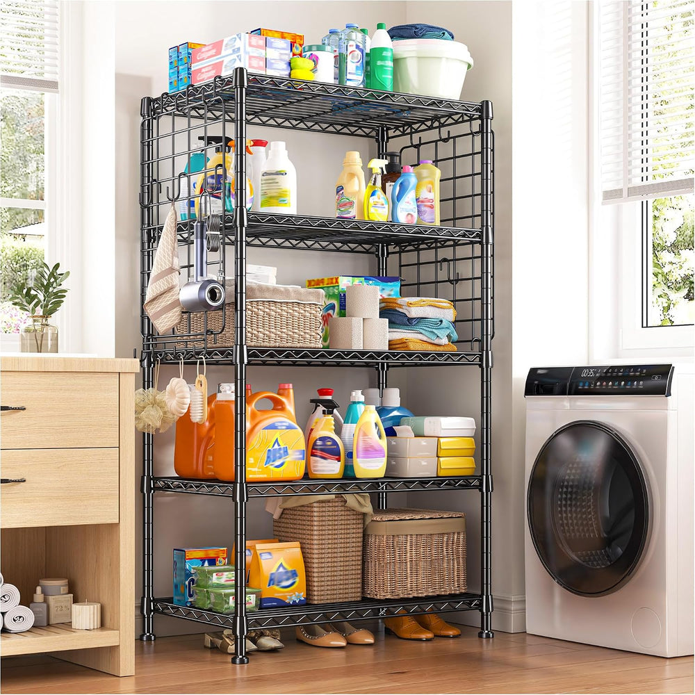 DurayLoly 5 Tier Storage Shelves, 2 Side Panels & 13 Hooks, for Kitchen