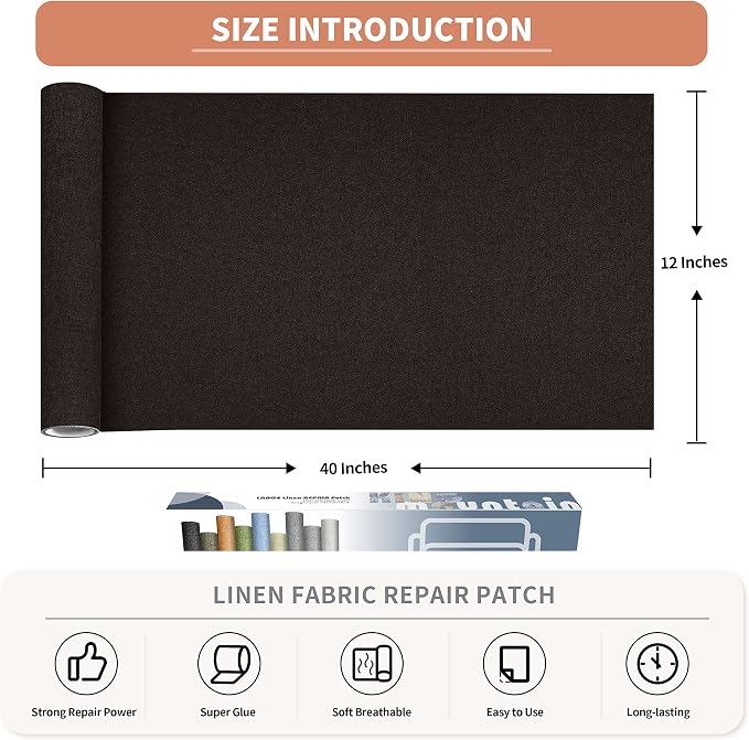 Fine Linen Repair Patches, Self-Adhesive Linen Fabric Patches, 12X40 inch Extra - Image 2