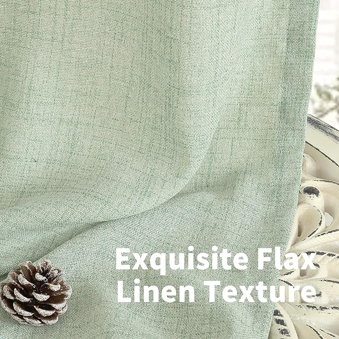 YoungsTex Sage Green Linen Semi Sheer Curtains 45 Inch Length - Image 8