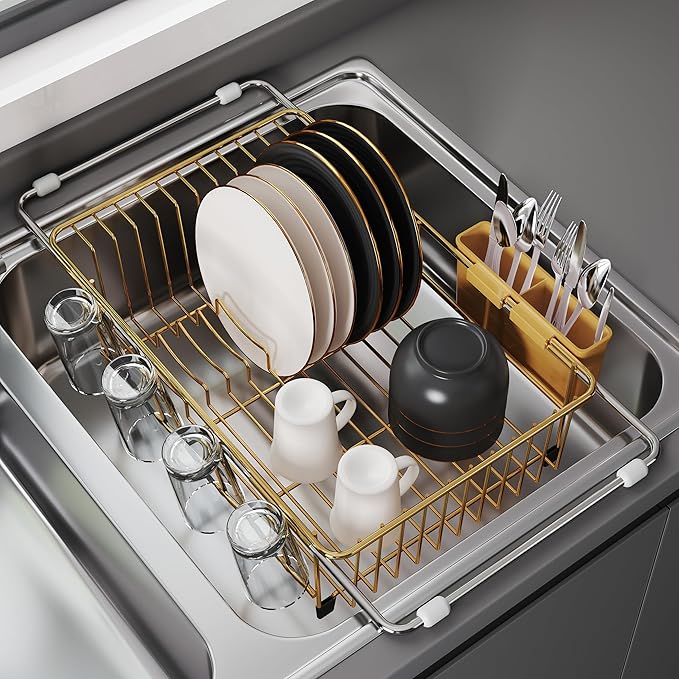 JASIWAY Sink Dish Drying Rack, Expandable Stainless Steel Dish Rack Over Sink by JASIWAY