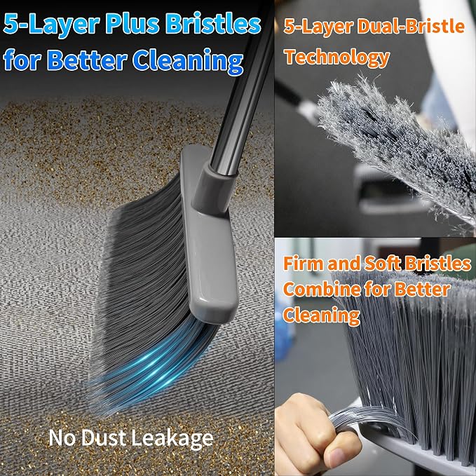 Broom with Dustpan Combo Set Broom and Dustpan Set Dust Pan with 51.2" - Image 2