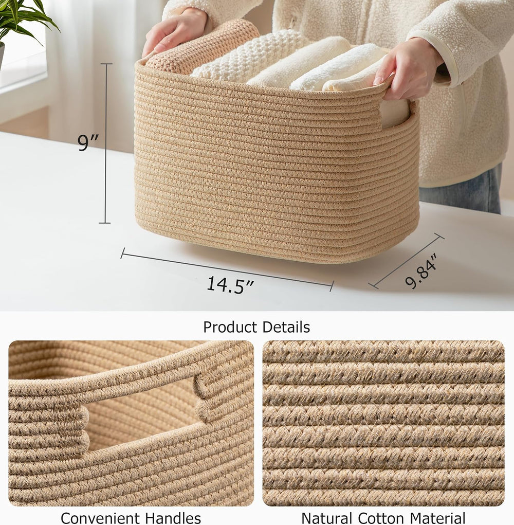 4 Pack Storage Baskets for Organizing, Shelf Baskets with Handles, Brown