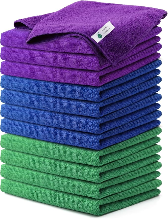 Microfiber Cleaning Cloths-12 Pack, Microfiber Towels by GREENPOMELO