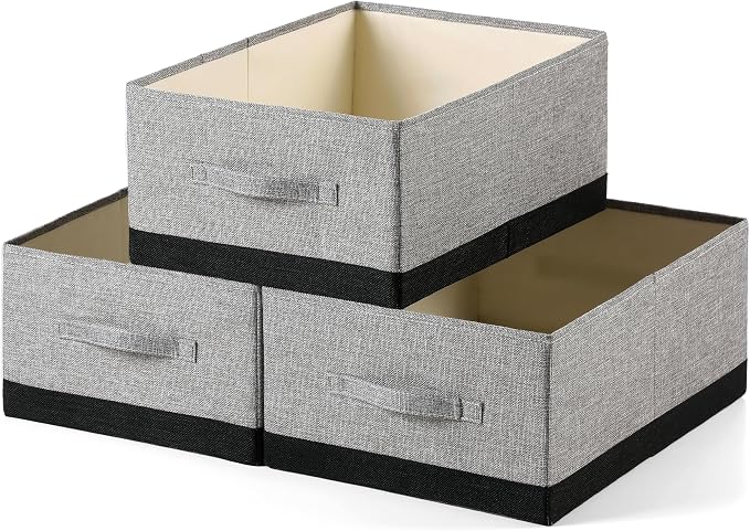 Linen Folding Storage Bins, 3 Pack Large Storage Baskets, Clothing Storage Bins by Unknown