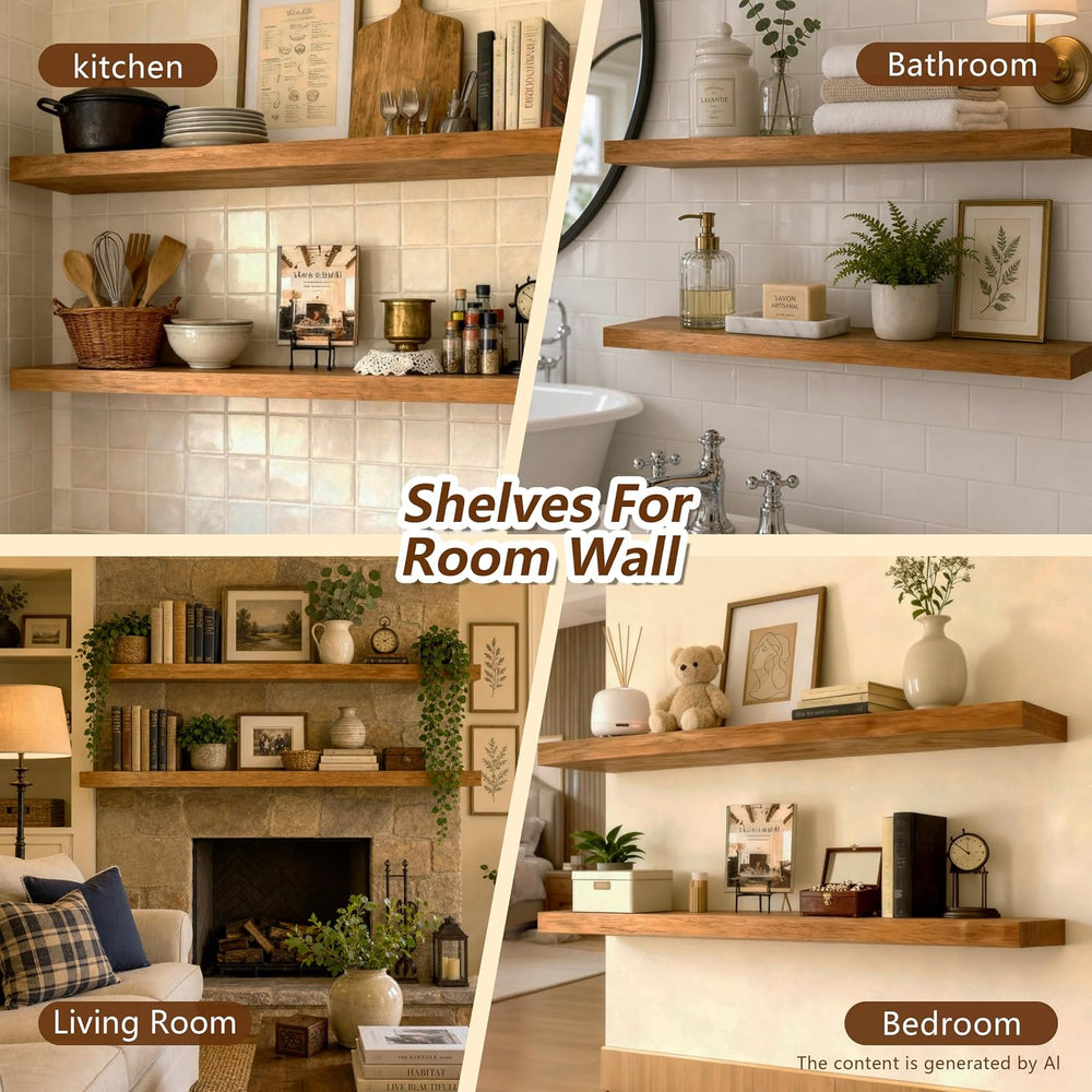 ROGMARS 36 Inches Long Walnut Floating Shelves