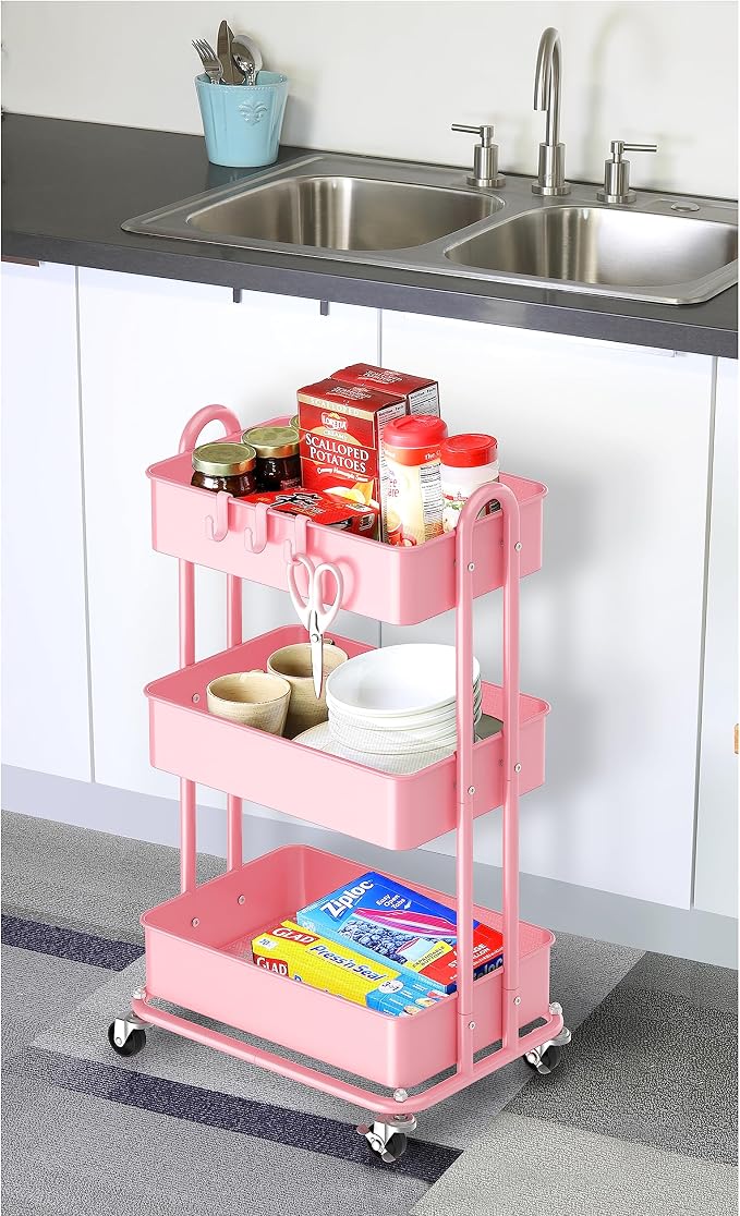 Simple Houseware 3-Tier Heavy Duty Metal Utility Rolling Cart - Image 5