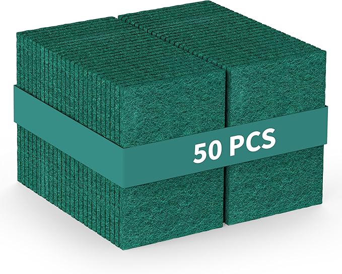 50 Pack Heavy Duty Green Scouring Pads 4x6 Inch – Large Non Scratch Scrub Pads by BayStateImporters