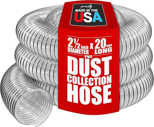 2-1/2" x 20' PVC Dust Collection Hose, Puncture Resistant, Carbon Steel Wire by Fulton