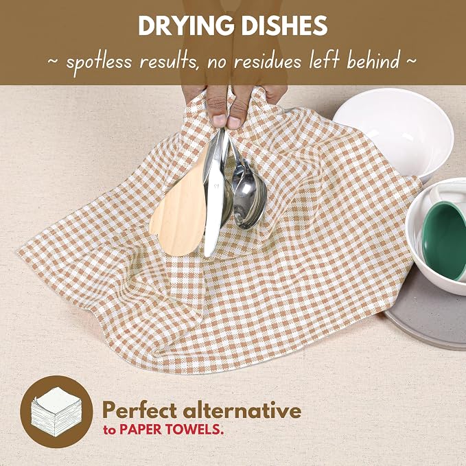 Native Fab Beige Gingham Kitchen Dish Towels 4 Pack 16"x26" - Image 7