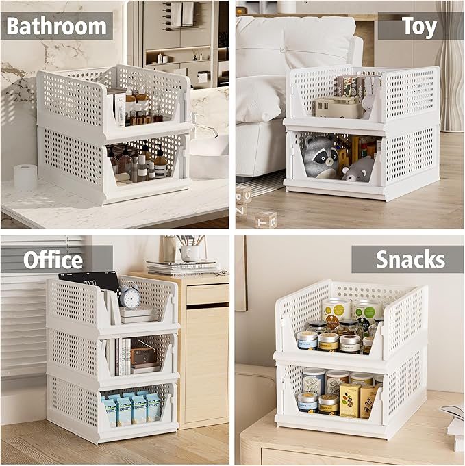 Proarea 5 Pack Stackable Plastic Storage Basket Closet Organizer Bin Foldable - Image 7
