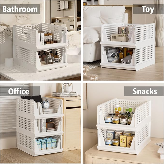 Proarea 5 Pack Stackable Plastic Storage Basket Closet Organizer Bin Foldable - Image 7
