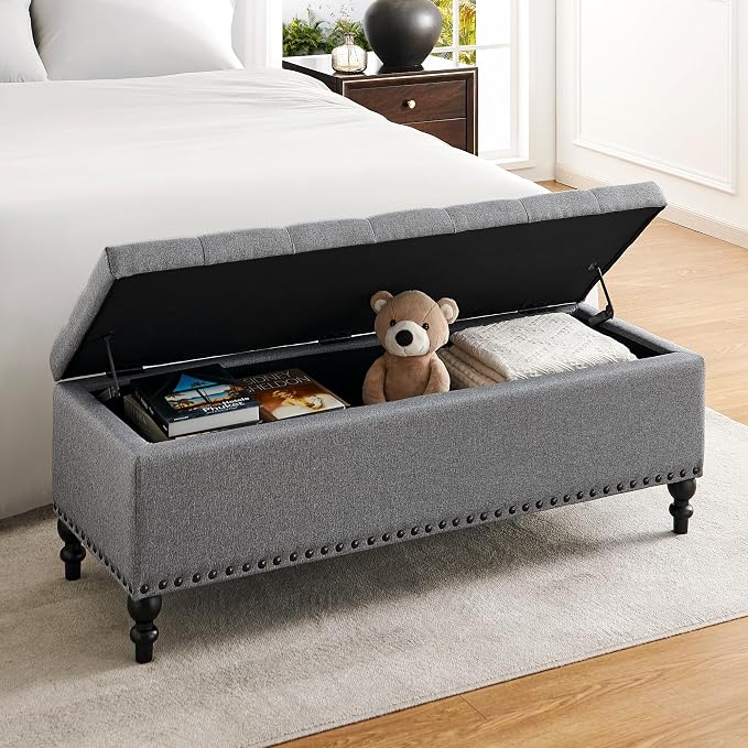 Storage Ottoman 50.2 Inches Upholstered Fabric Storage Ottoman Bench，Button - Image 3