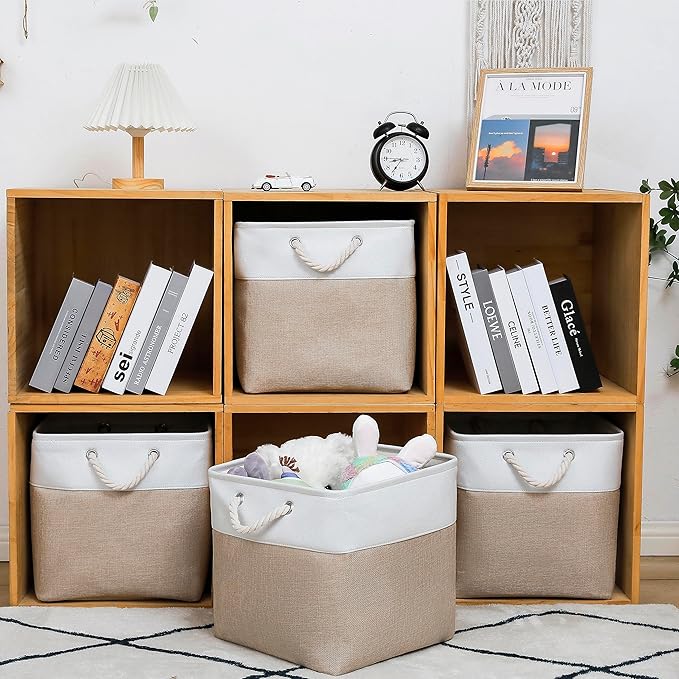 13 x 13 Inch Cube Storage Bins, 4 Pack Large Collapsible Fabric Storage Bin - Image 2