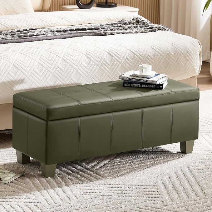 41" Faux Leather Storage Ottoman, Stitch Tufted Rectangle Upholstered End of by WUTUTUEE