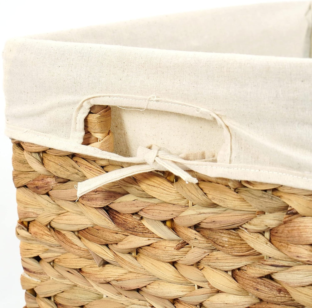 Handmade Rectangular Water Hyacinth Wicker Laundry Hamper with Lid Natural, M...