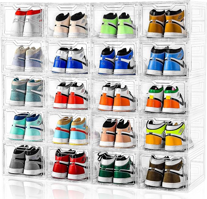 10 Pack Large Shoe Boxes Clear Plastic Stackable, Shoe Storage Organizer - Image 6