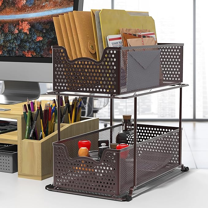 SIMPLE HOUSEWARE 2 Tier Sliding Cabinet Basket Organizer Drawer - Image 4